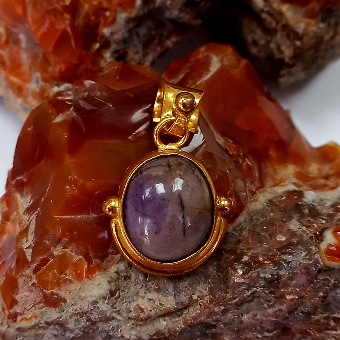 Natural Purple Jade Pendant 925K Sterling Silver Handmade Etsy UK