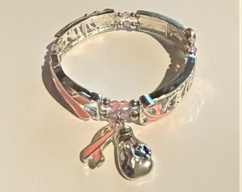 Adjustable Pink Ribbon Crystal Bracelet , Causes Awareness adjustable Pink Ribbon Crystal Boxing Gloves Bracelet , Breast Cancer Awareness