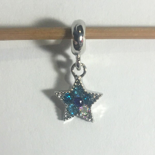 Bright Star Charm fits Pandora Bracelets , Winter Star Charm, Shiny CZ Star Charm, Blue CZ Star Charm , Silver