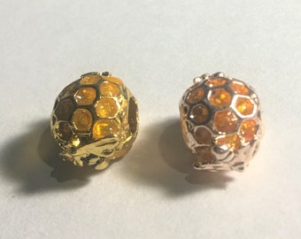 Bumble Bee Honeycomb Charm Fits Pandora Bracelets , Honeycomb Charm , Honey Bee Honeycomb Charm, Gold/Rose Gold Charm