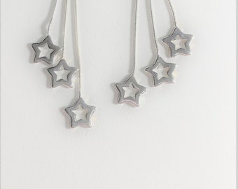 Silver Stars Chain Dangle Earrings , Open Stars Drop Earrings , Silver Dangle Earrings