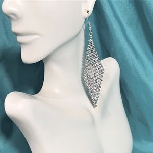 Swarovski Crystal Rhinestone Mesh Dangle Earrings , Mesh Statement Earrings , Bridesmaids Earrings , Silver Bild 1