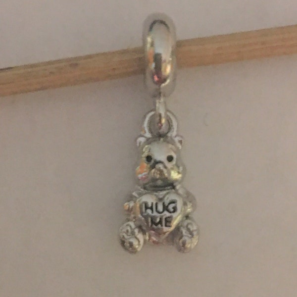 Hug Me Teddy Bear Dangle Charm fits Pandora Bracelets , Silver