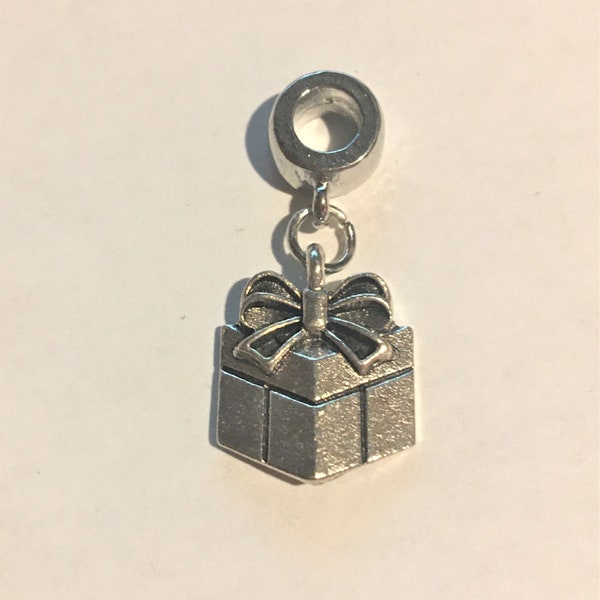 Silver Gift Box Present Dangle Charm fits Pandora Bracelets , Holiday Charm , Birthday Charm , Silver