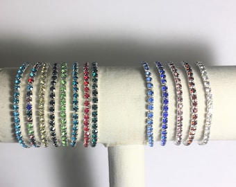 Dainty Crystal  Rhinestone Stretch 1 Row Bracelet,Birthstone Stretch Bracelet,Faux Turquoise 1 Row Bracelet,Stackable Bracelet,smaller wrist