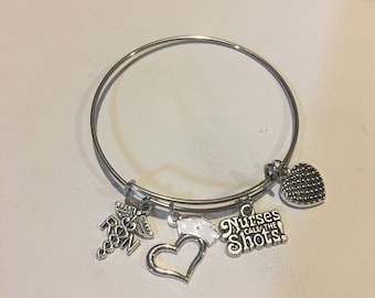 Nurse Bangle Bracelet , Stainless Steel Front Line Worker Bangle Charm Bracelet, RN Bracelet ,  Nurses Call the Shots