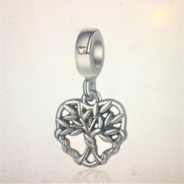 Heart Family Tree Dangle Fits Pandora Bracelets , Silver Entwined Tree Heart Dangle Charm , Family Roots Charm , Silver