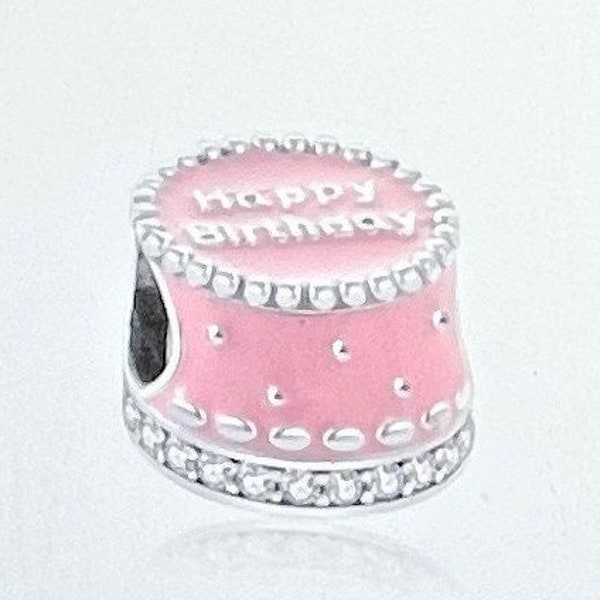 Pink Happy Birthday Cake Charm fits Pandora bracelet ,  Happy Birthday Cake Charm , birthday charm , Celebration Charm , 925 Sterling Silver