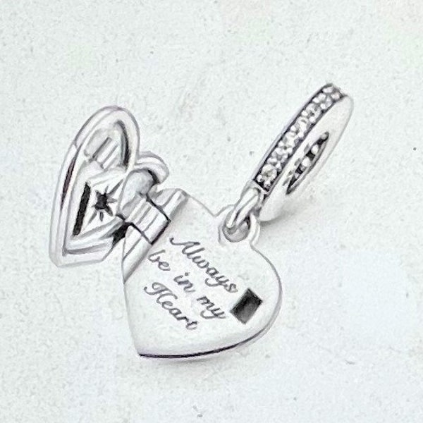 Always Be in My Heart Dangle Charm fits Pandora Bracelet , Memorial Charm , 925 Sterling Silver