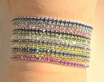 Dainty Crystal Iridescent Rhinestone Stretch 1 Row Bracelet , Crystal Rhinestone Stretch Bracelets , Stackable Bracelet , smaller wrists