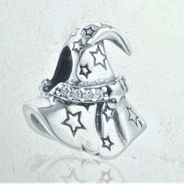 Magic Witch Hat Charm fits Pandora Bracelet , Halloween CZ Witch Hat Charm , Halloween Charm , 925 Sterling Silver