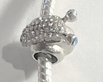 CZ Snail Charm Fits Pandora Bracelets , Blue CZ  eyes , Clear CZ back , Silver Charm , Animal Charm
