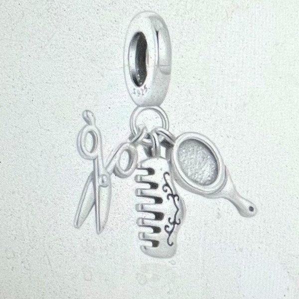 Hair Stylist Charm fits Pandora Bracelet , Hairdresser Charm , Scissors , Comb , 925 Sterling Silver