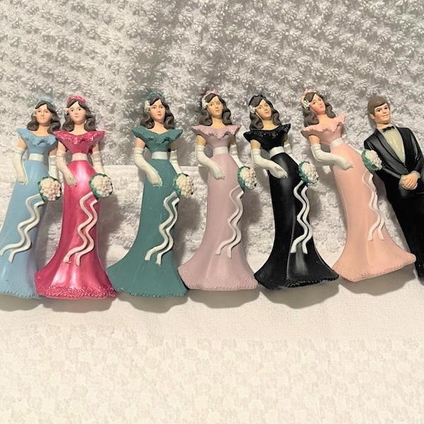 Vintage Wedding Cake Figurine Plastic Bride Groom,Bridesmaids,Made of Honor,Groomsman,Best Man,Wilton Wedding Party figurine topper,choose