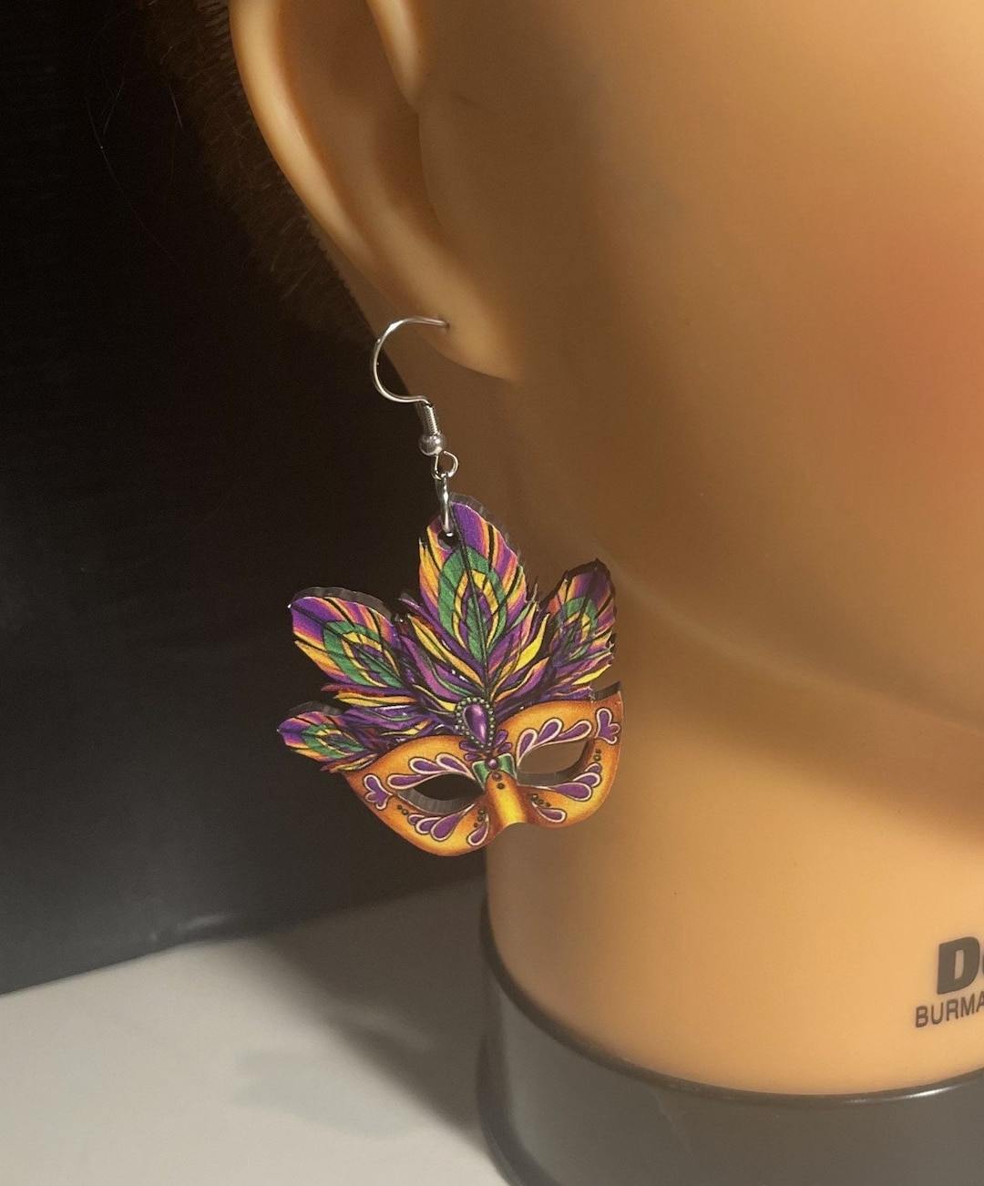 Mardi Gras Mask Earrings , Mardi Gras , Mask Earrings , Wood Earrings , Double Sided Earrings