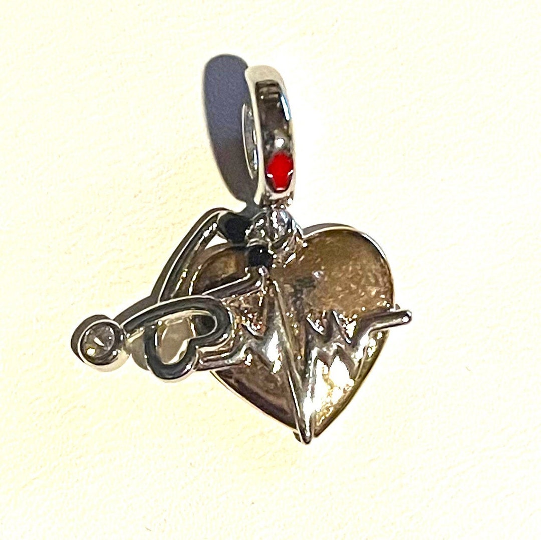 Stethoscope Heartbeat Heart Charm Fits Pandora Bracelet , Medical Charm