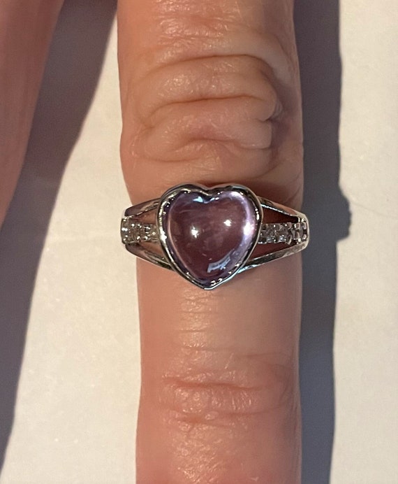 Purple Ice Gemstone Heart Ring , White Topaz Accen