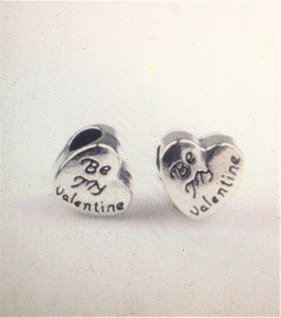 Be My Valentine Heart Charm fits Pandora Bracelets , Valentine heart Charm  , Love Charm , Silver