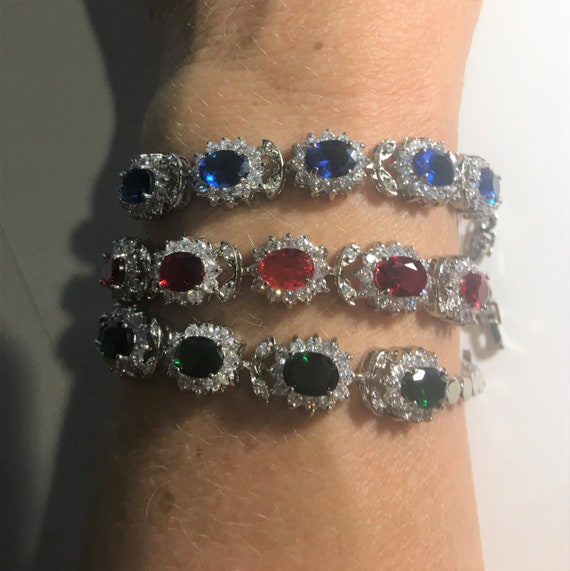 Oval Gemstone Tennis bracelet, Sapphire bracelet,… - image 1