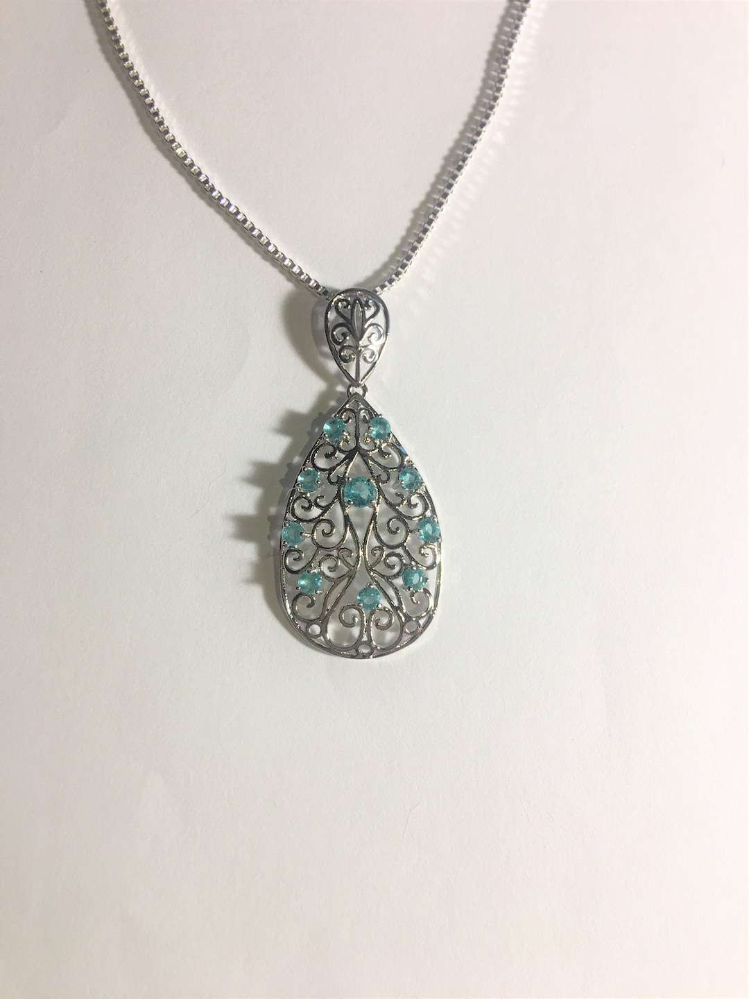 Aquamarine Teardrop Pendant Necklace, Teardrop Aquamarine Pendant , 18