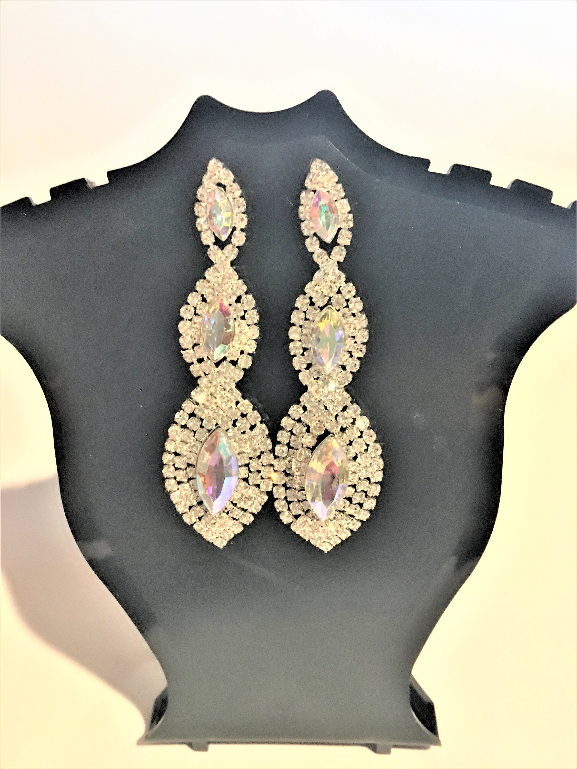 Extra Large Clear Crystal Chandelier Earrings Teardrop Silver Drag Queen  Pageant | eBay
