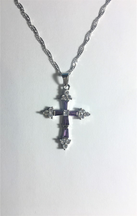 Purple Amethyst Cross Pendant Necklace,  Amethyst 