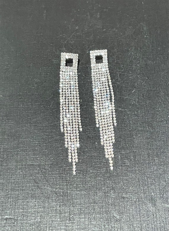 Rhinestone Long Tassel Statement Earrings , Bride… - image 2