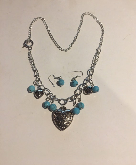 Turquoise Beaded Jewelry Heart Set , Turquoise and