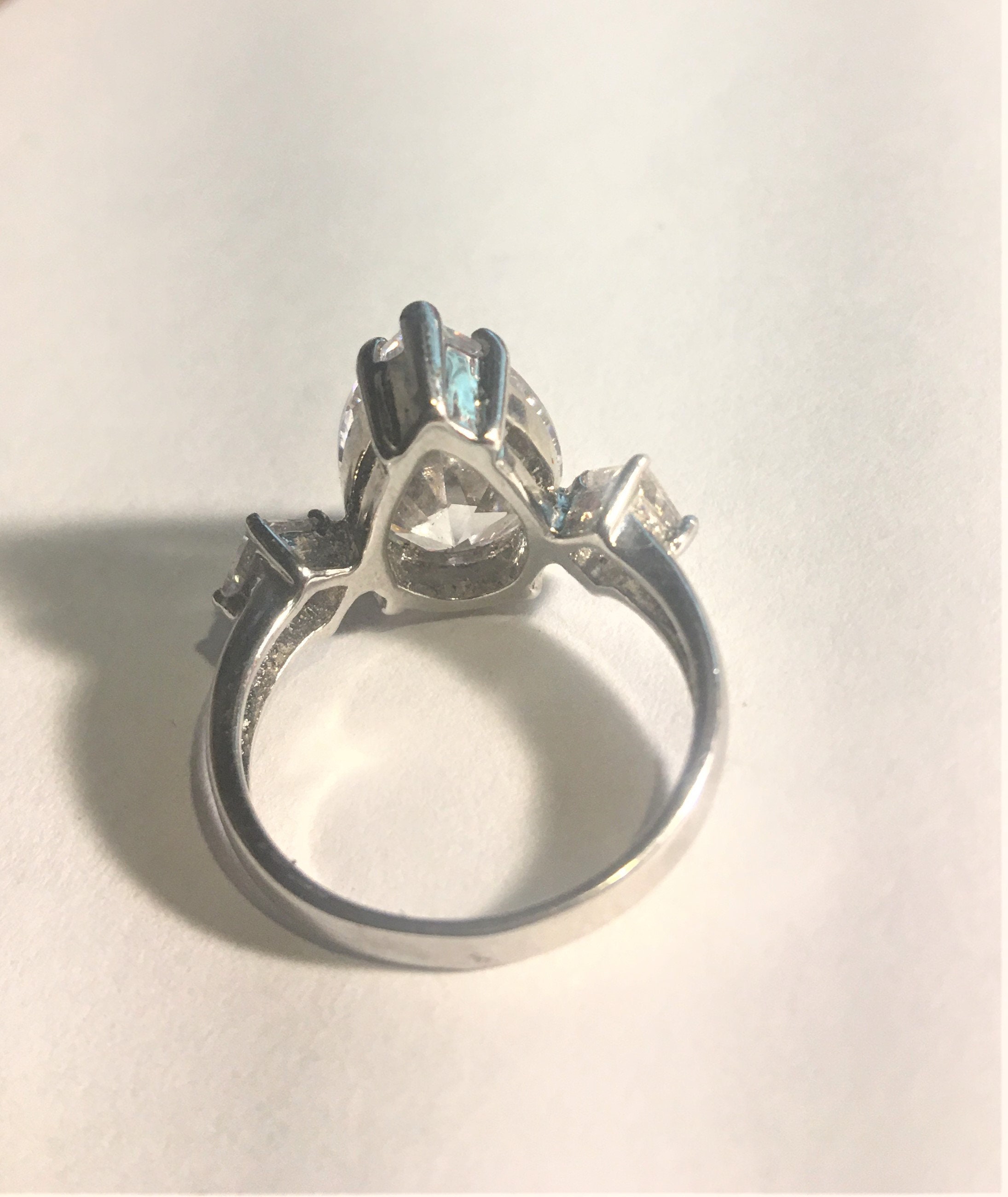 Pear Shaped CZ Engagement Ring White Gold Layered Size 7 Etsy