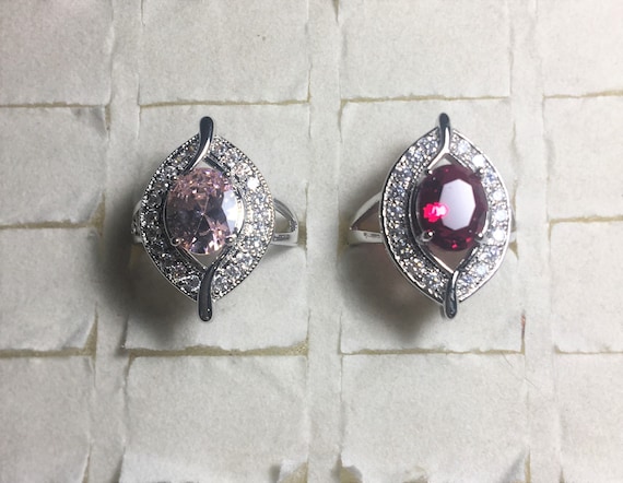 Sparkling Pink Tourmaline & White Topaz Oval Gems… - image 1