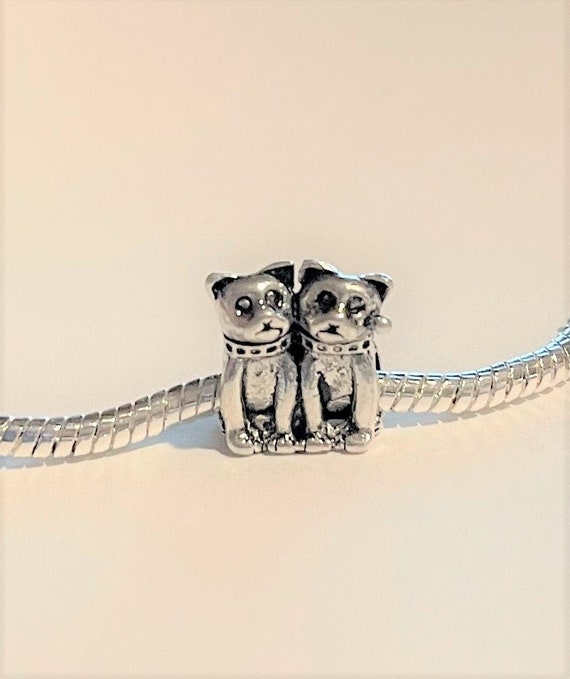 Purrfect Together Cat Charm fits Pandora Bracelets , Two Cats Charm ,  Silver Cat Couple Charm , Cats Charm , Animal Charm , Silver