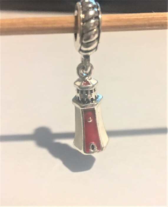 Lighthouse Charm Fits Pandora Bracelets Silver Red Light House