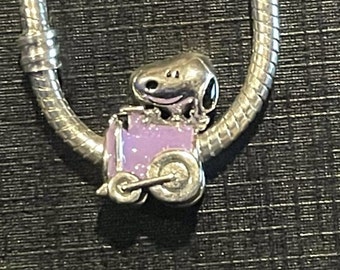 Cartoon Charm for Bracelet , Snoop Train Charm , Snoopy charm , 925 Sterling Silver