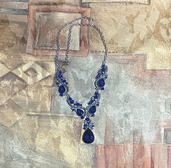 Deep Blue Necklace and Earrings Set , Blue Crysta… - image 2