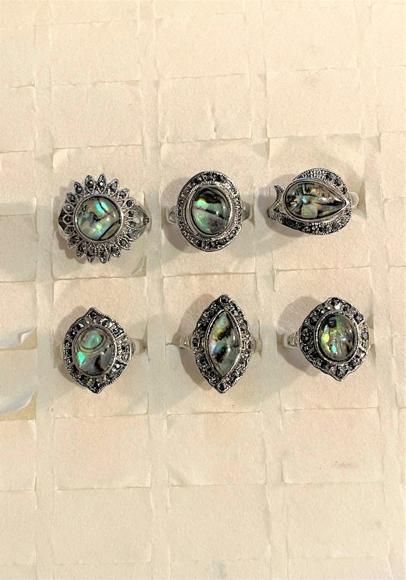 Abalone Shell Rings , Abalone Rings with Black Cr… - image 1