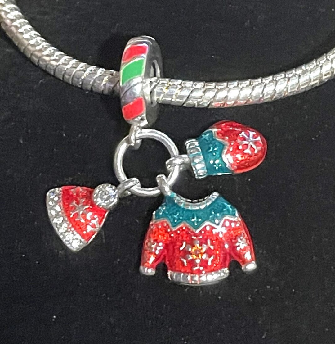 Merry Christmas Charm for Bracelet , Sweater Hat & Mittens Charm ...