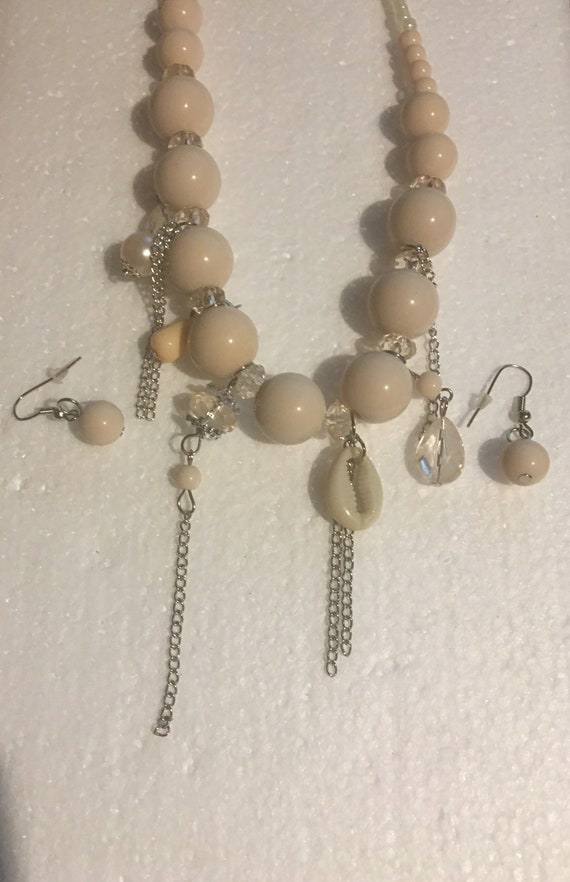 Tan Beaded Crystal Necklace & Earrings Set ,Cryst… - image 1