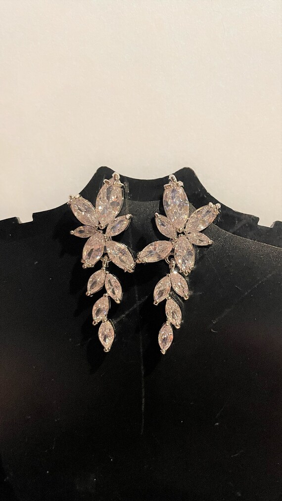 CZ Drop Earrings , Sparkling CZ Marquise Floral D… - image 4