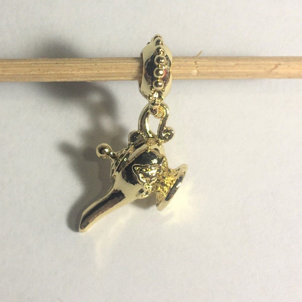 Aladdin's Shiny Magic Lamp Dangle Charm fits Pandora Bracelets , Aladdin Charm ,  Gold Plated