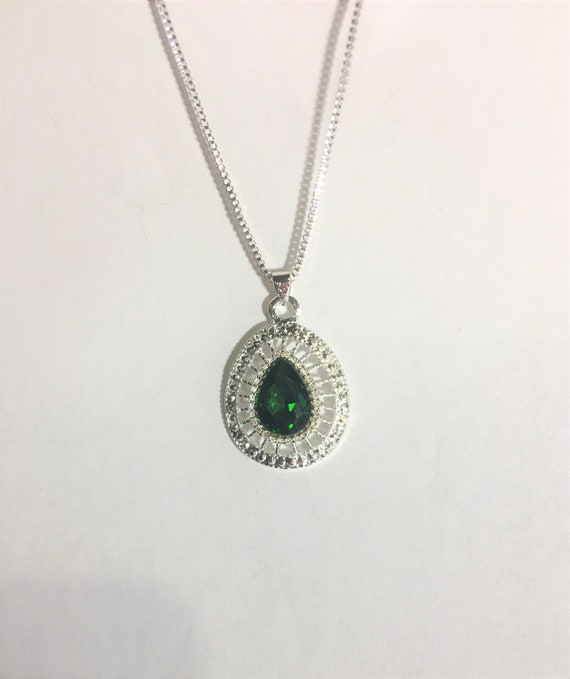 large Emerald Teardrop Pendant Necklace,  Emerald… - image 1