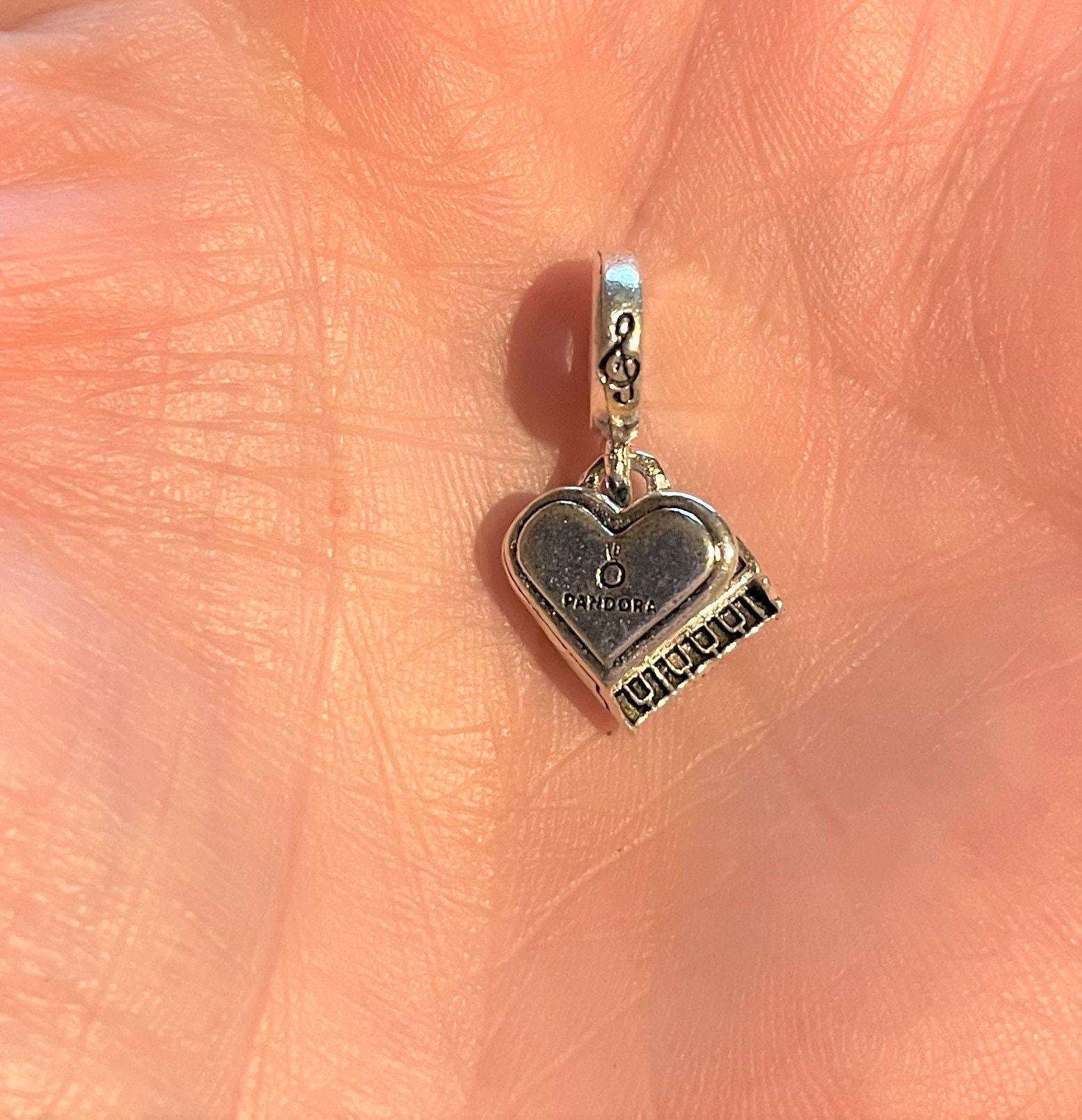 Grand Piano Heart Dangle Charm fits Pandora Bracelet Music Charm Silver