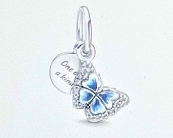 Blue Butterfly & Quote Double Dangle Charm Fits Pandora Bracelet