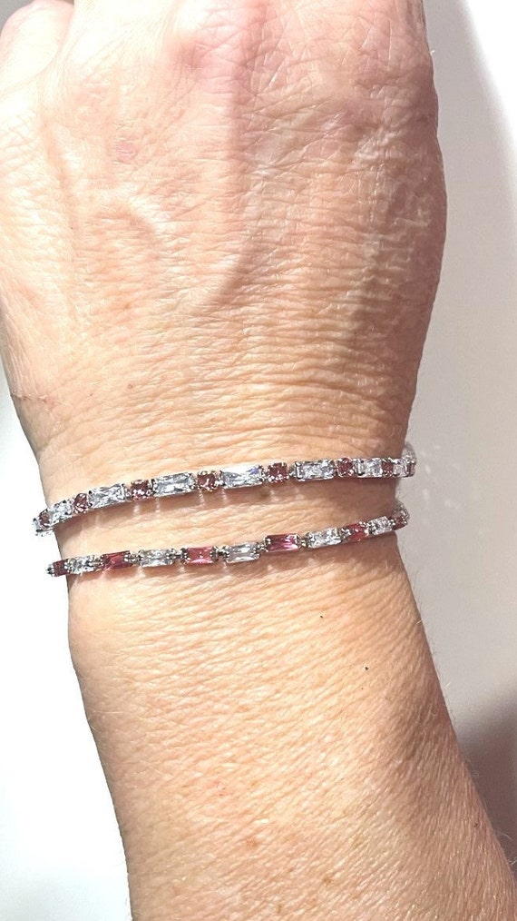 Dainty Pink and Clear CZ Tennis Bracelet , Dainty 