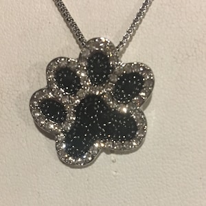 Swarovski Crystal Paw Print Pendant Necklace , Silver Box Chain/ Crystal Pawprint Pendant Necklace