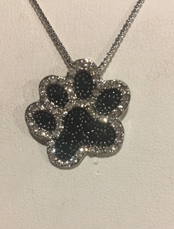 Swarovski Crystal Paw Print Pendant Necklace Silver Box Chain