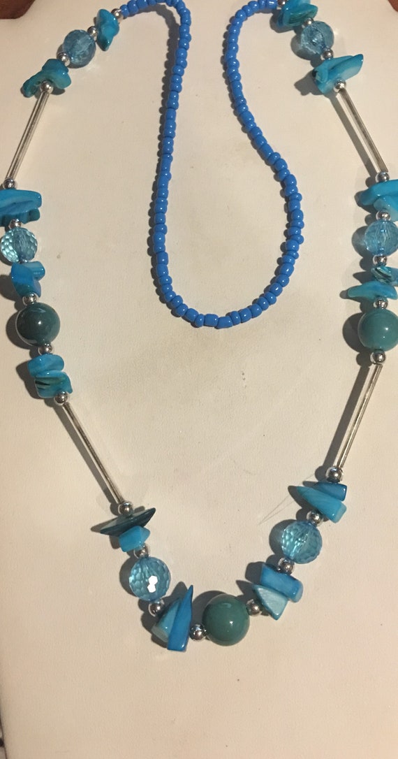 Blue Crystal Glass beaded Necklace and earrings s… - image 2
