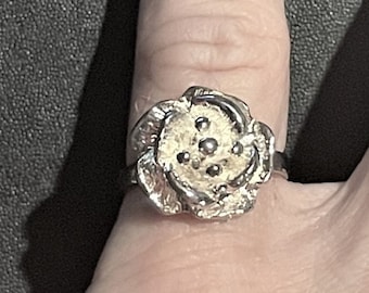 Silver Tone Rose Flower adjustable Ring , Flower Ring , Rose Ring