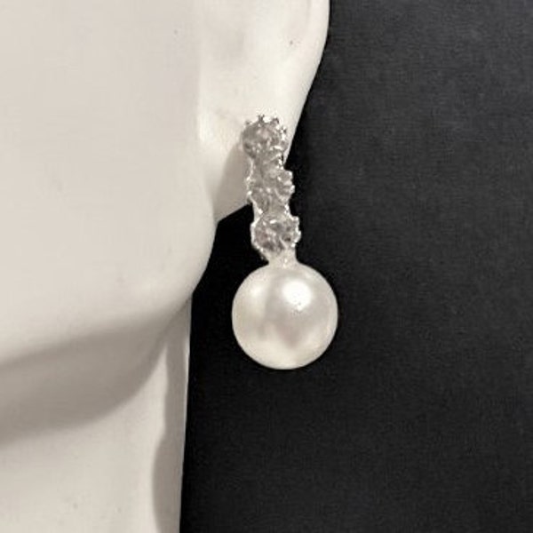 Pearl and Crystal Post Drop Earrings , Bridesmaids Earrings , Silver ,  Weddings , Engagements