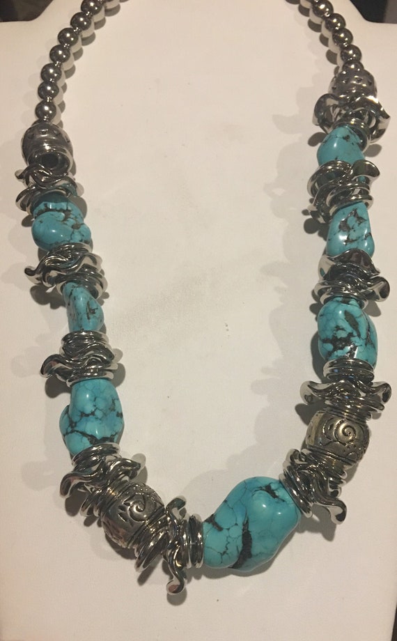 Turquoise Chunky Rhodium Necklace