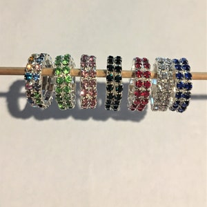 Crystal Rhinestone Stretch Rings , 2 Row Elastic Stretch Rings , Clear, Dark Purple , Red, Green, Blue, Pink, Multi Color, One Size